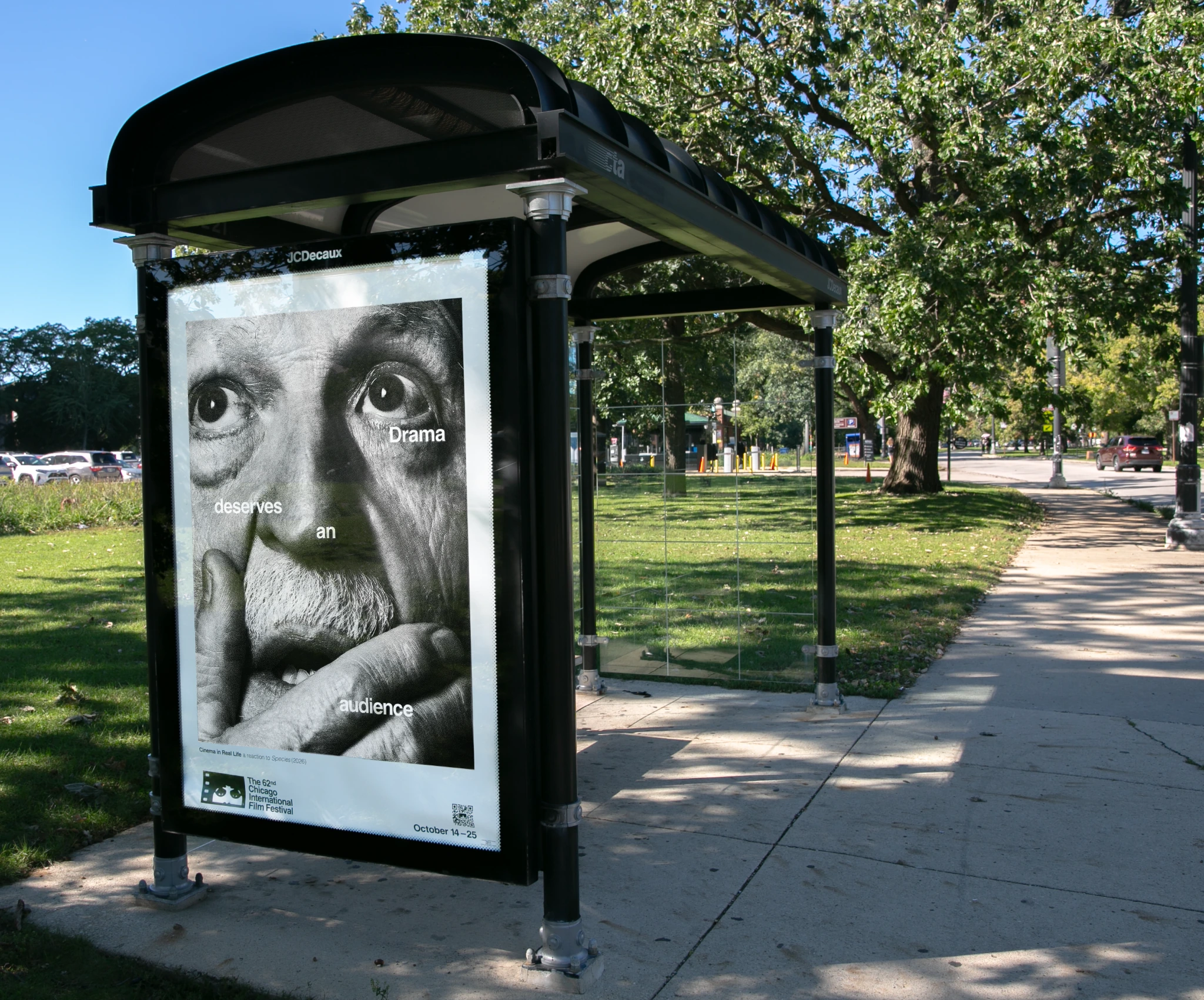 Chicago International Film Festival bus shelter poster reading Drama deserves an audience.