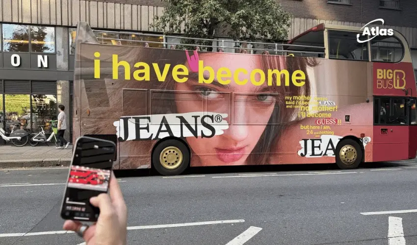 Guess Girls London Fashion Week double-decker bus OOH campaign