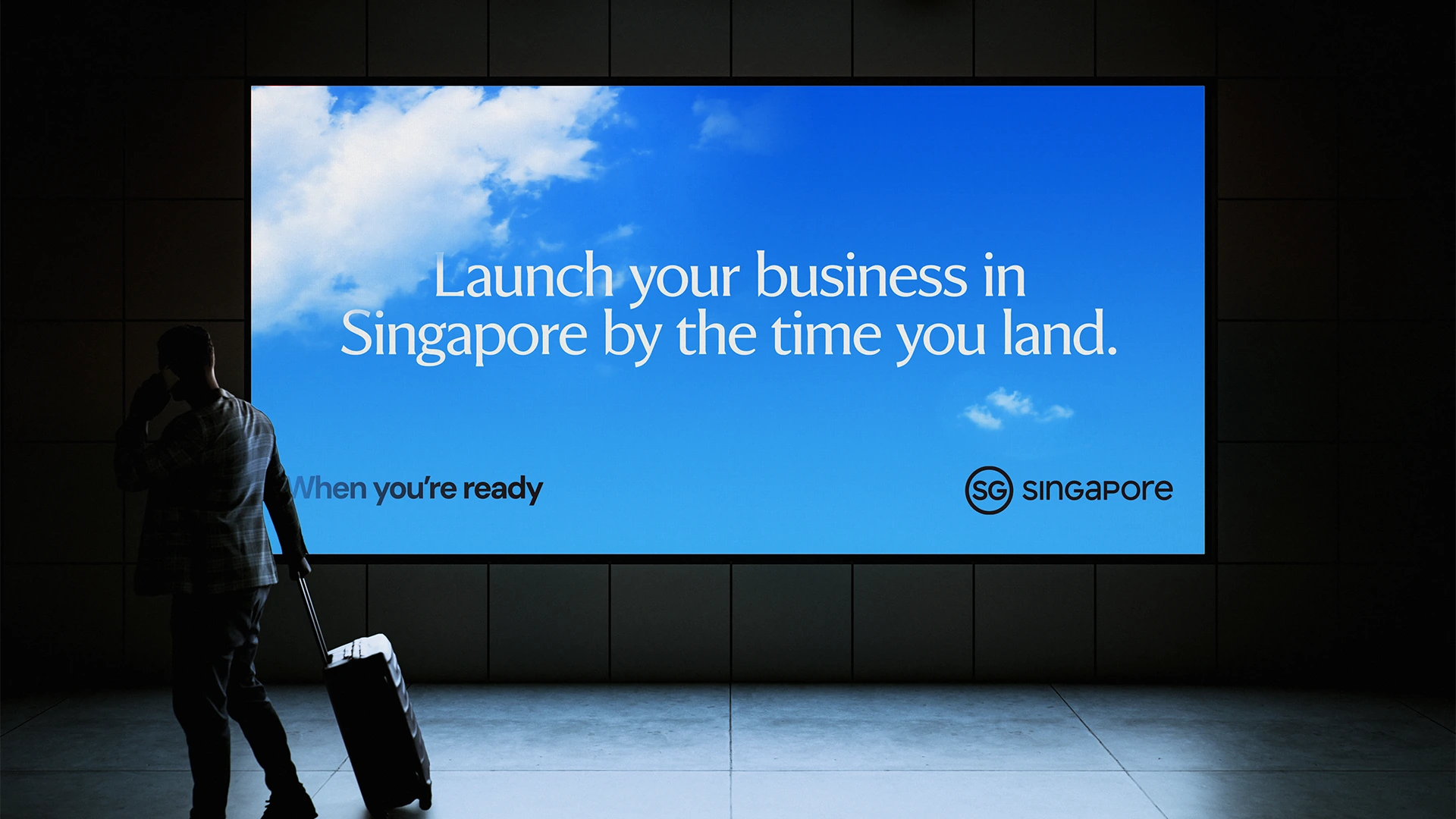 Digital Brand Singapore screen reading Launch your business in Singapore by the time you land.