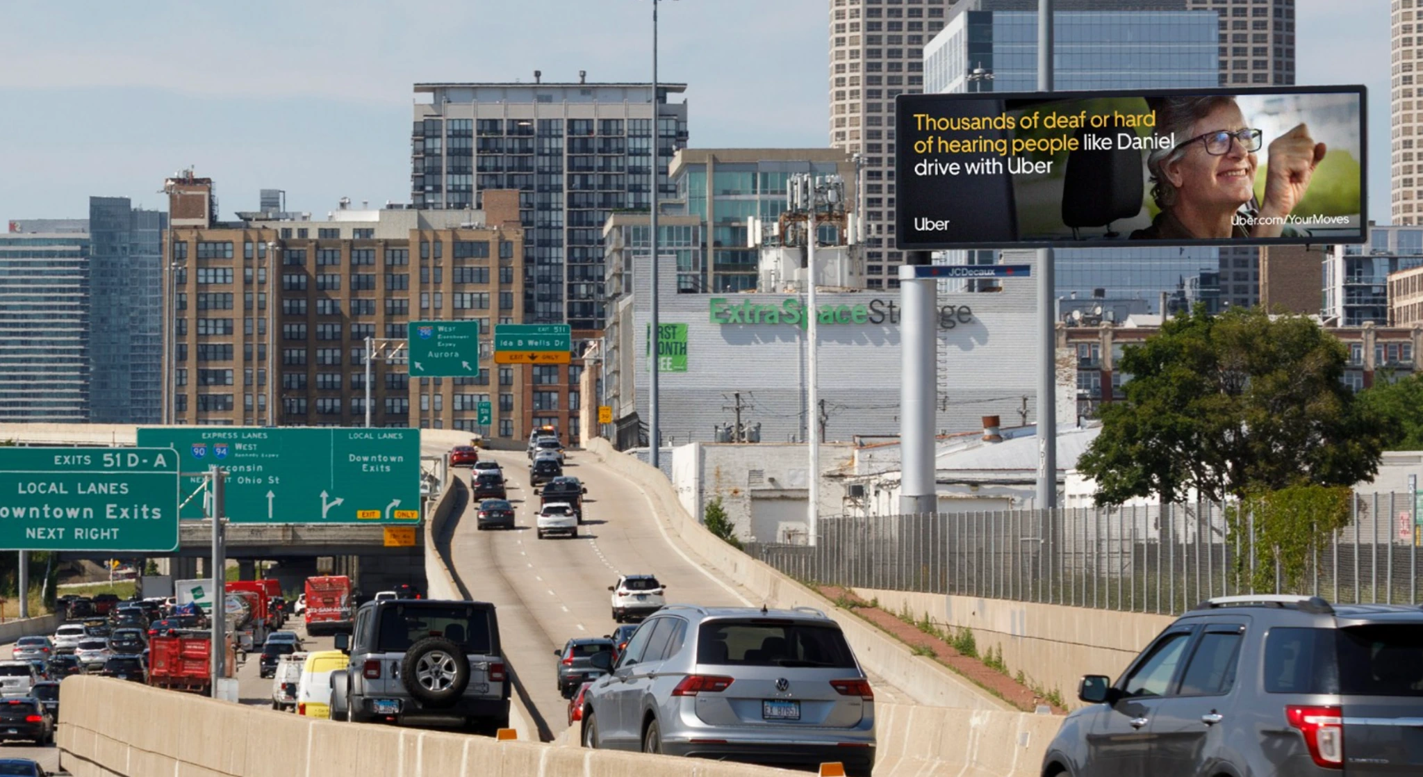 Uber roadside billboard highlighting deaf or hard of hearing drivers who drive with Uber.