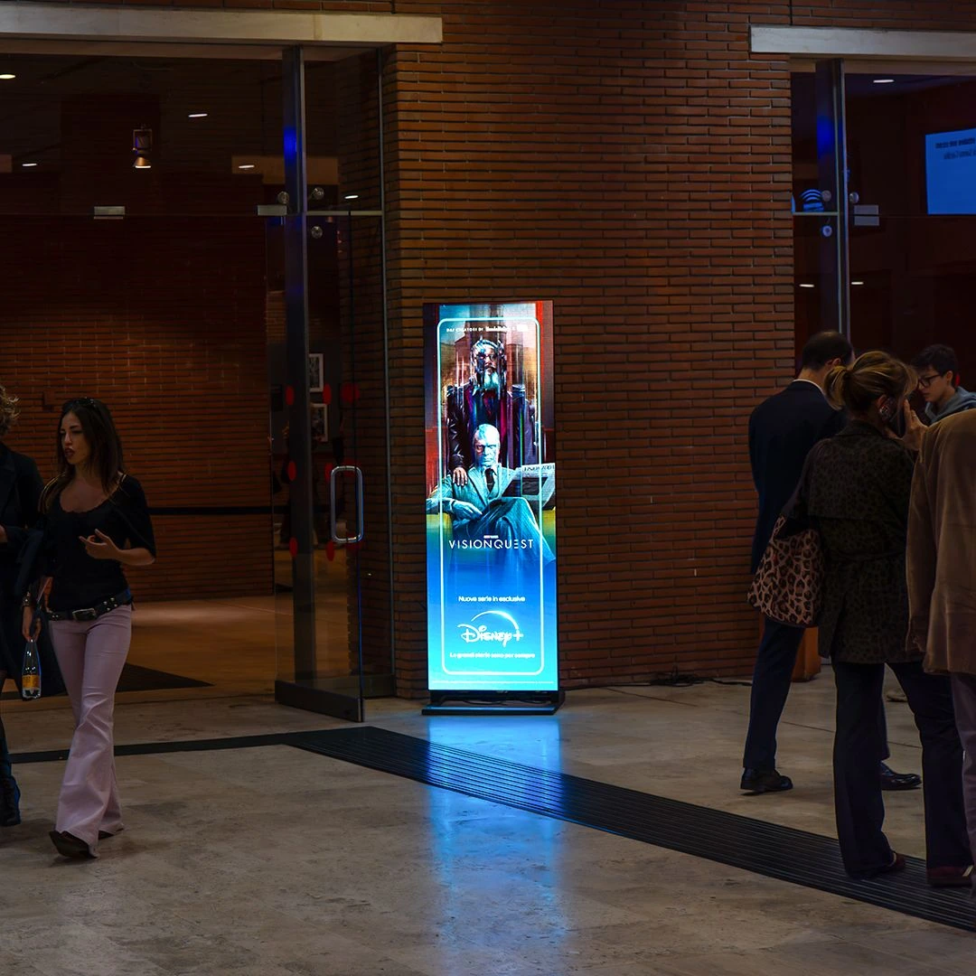 VisionQuest Disney+ digital advertising display inside the Rome Film Festival venue.