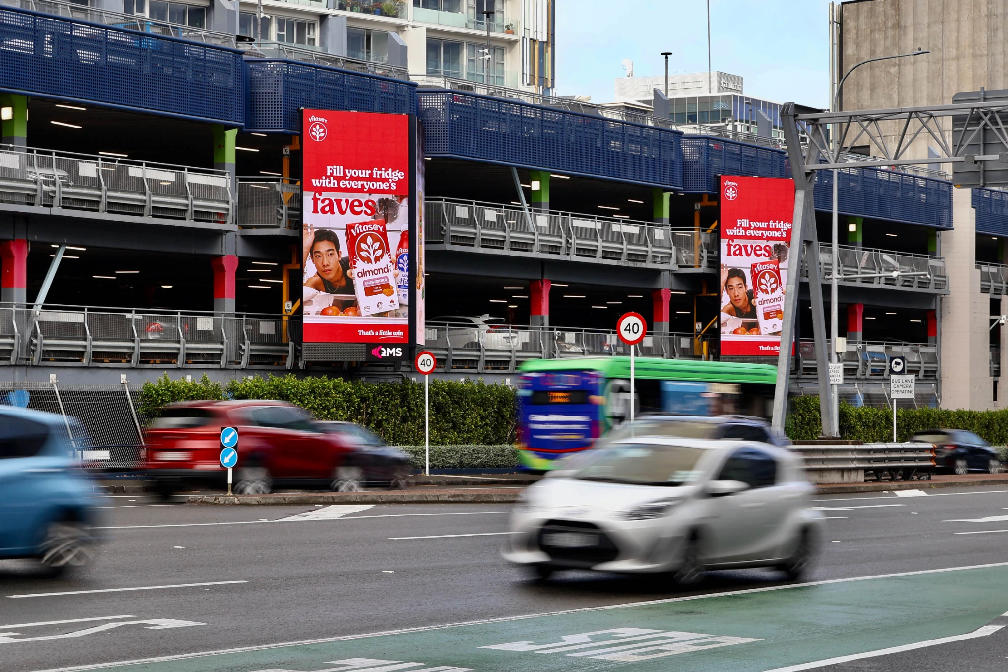 Vitasoy Digital Out-of-Home campaign on premium large-format roadside screens in Auckland, New Zealand.